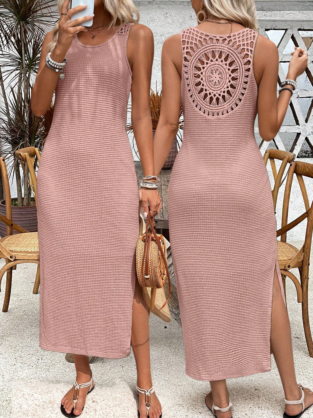 Mia - Boho Maxikleid mit Spitzenrücken