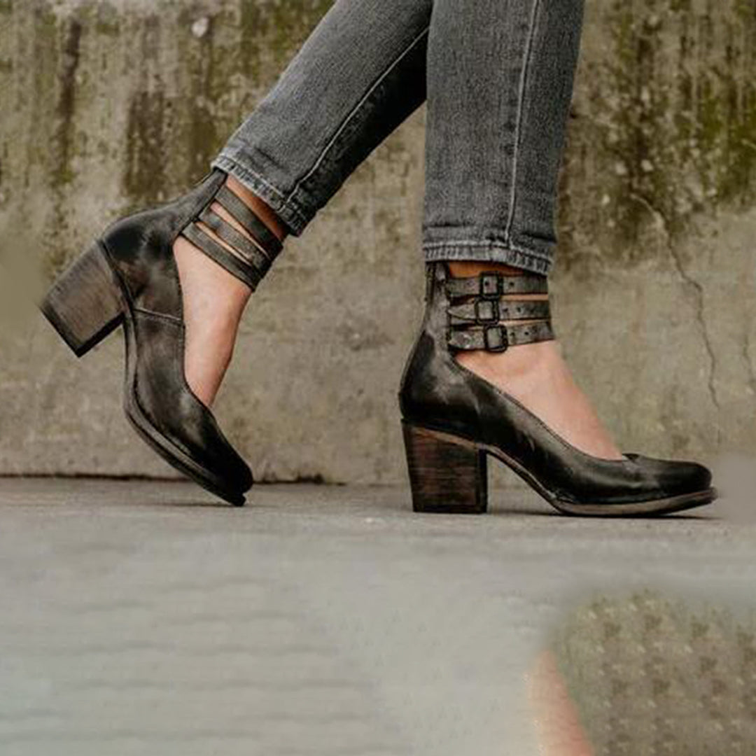 Zina - Stilvolle Riemchen Pumps mit Blockabsatz