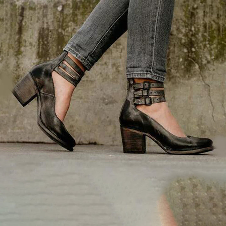 Zina - Stilvolle Riemchen Pumps mit Blockabsatz