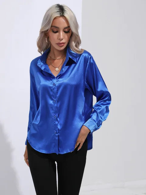 Lena - Elegante Satinbluse mit langen Ärmeln