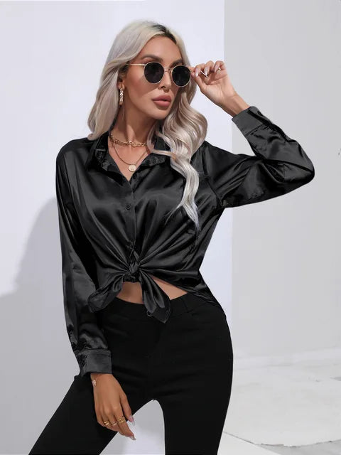 Lena - Elegante Satinbluse mit langen Ärmeln
