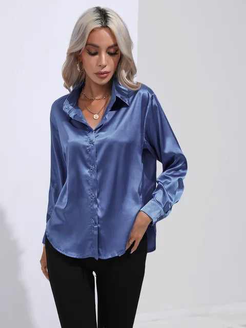 Lena - Elegante Satinbluse mit langen Ärmeln