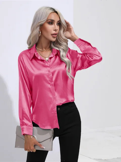 Lena - Elegante Satinbluse mit langen Ärmeln