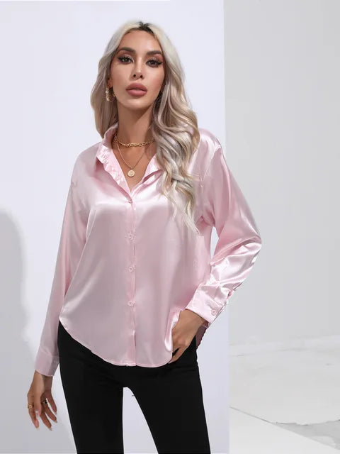 Lena - Elegante Satinbluse mit langen Ärmeln
