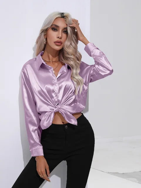 Lena - Elegante Satinbluse mit langen Ärmeln