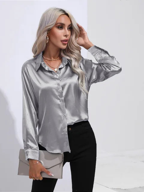 Lena - Elegante Satinbluse mit langen Ärmeln