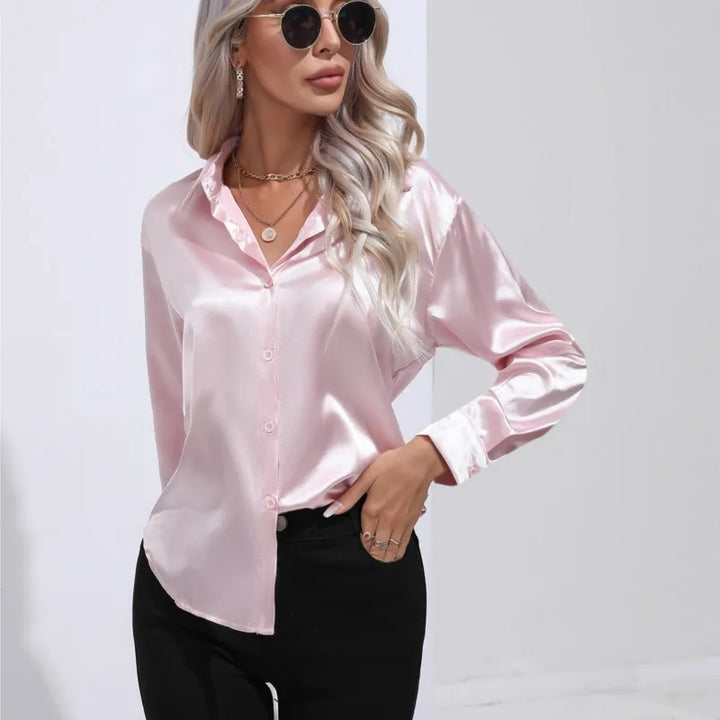 Lena - Elegante Satinbluse mit langen Ärmeln