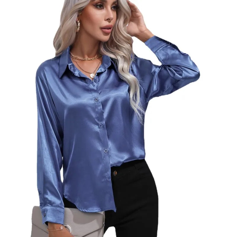 Lena - Elegante Satinbluse mit langen Ärmeln