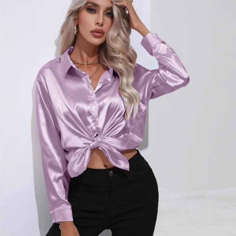 Lena - Elegante Satinbluse mit langen Ärmeln
