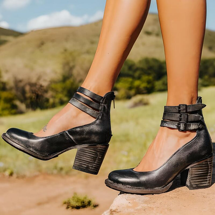 Zina - Stilvolle Riemchen Pumps mit Blockabsatz
