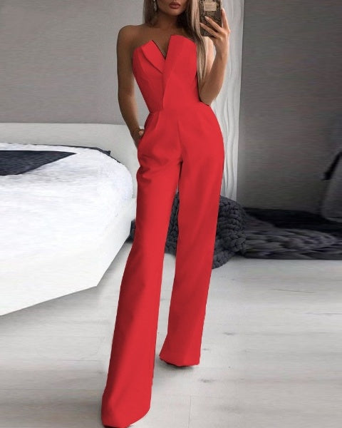 Elena - Eleganter Roter Ärmelloser Jumpsuit